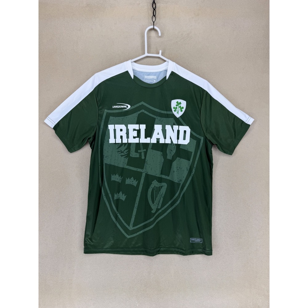 Lansdowne Ireland Rugby Shirt Men's Green Shamrock Crest Drylans Performance M‎